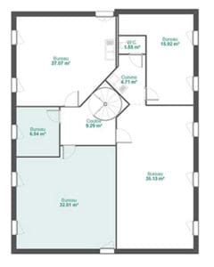 Plan des bureaux aux tarifs interessants 39m²